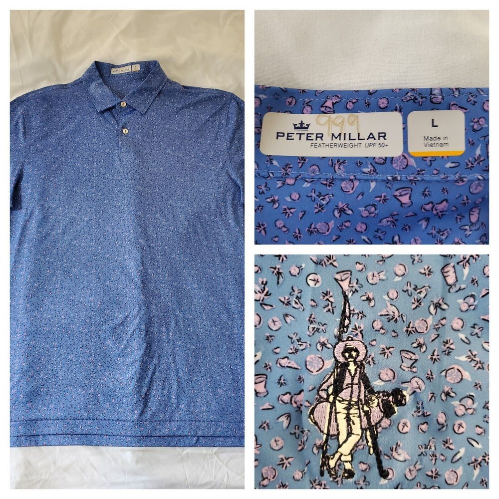Peter Millar Featherweight Golf Polo Mens L Short Sleeve Performance UPF 50 Logo